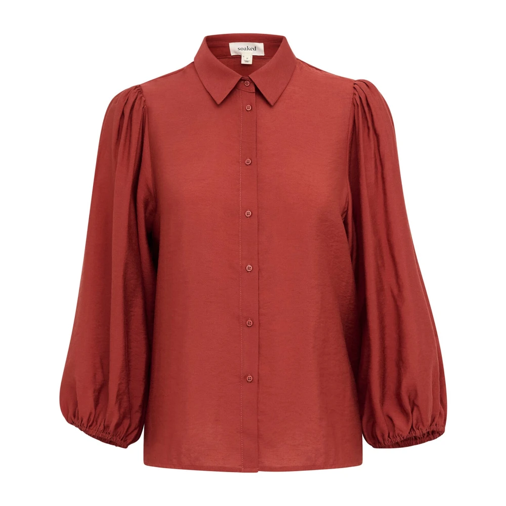 Soaked In Luxury Women's Brown Blouses, L, Feminine Shirt With Puff Sleeves