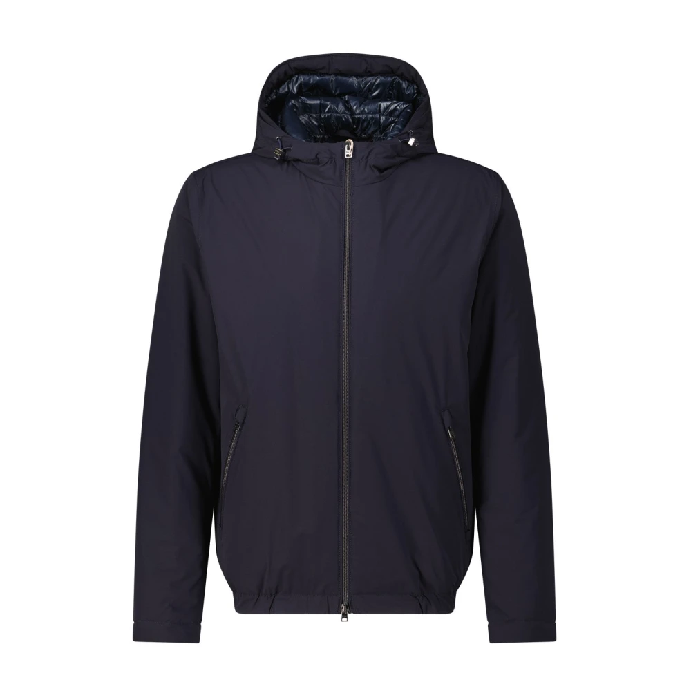 Herno Blauwe Dubbele Rits Hoodie Jas Blue Heren