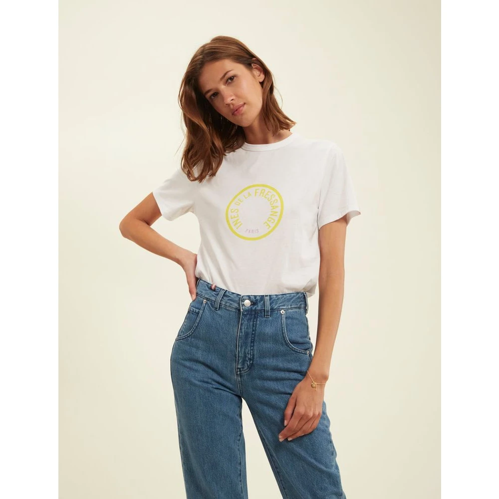 Ines De La Fressange Paris Oscar geel logo T-shirt White Dames