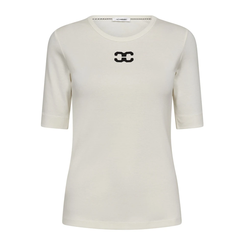 Co'couture Women's Beige T-Shirts, Xl, Embroidered Logo Tee - Off White