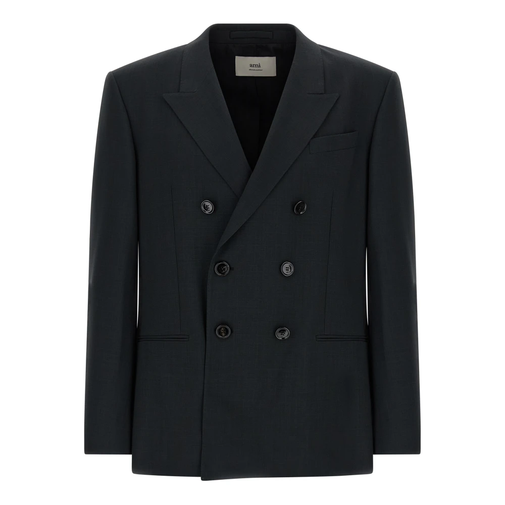 Ami Paris Men's Gray Virgin Wool Double-Breasted Blazer