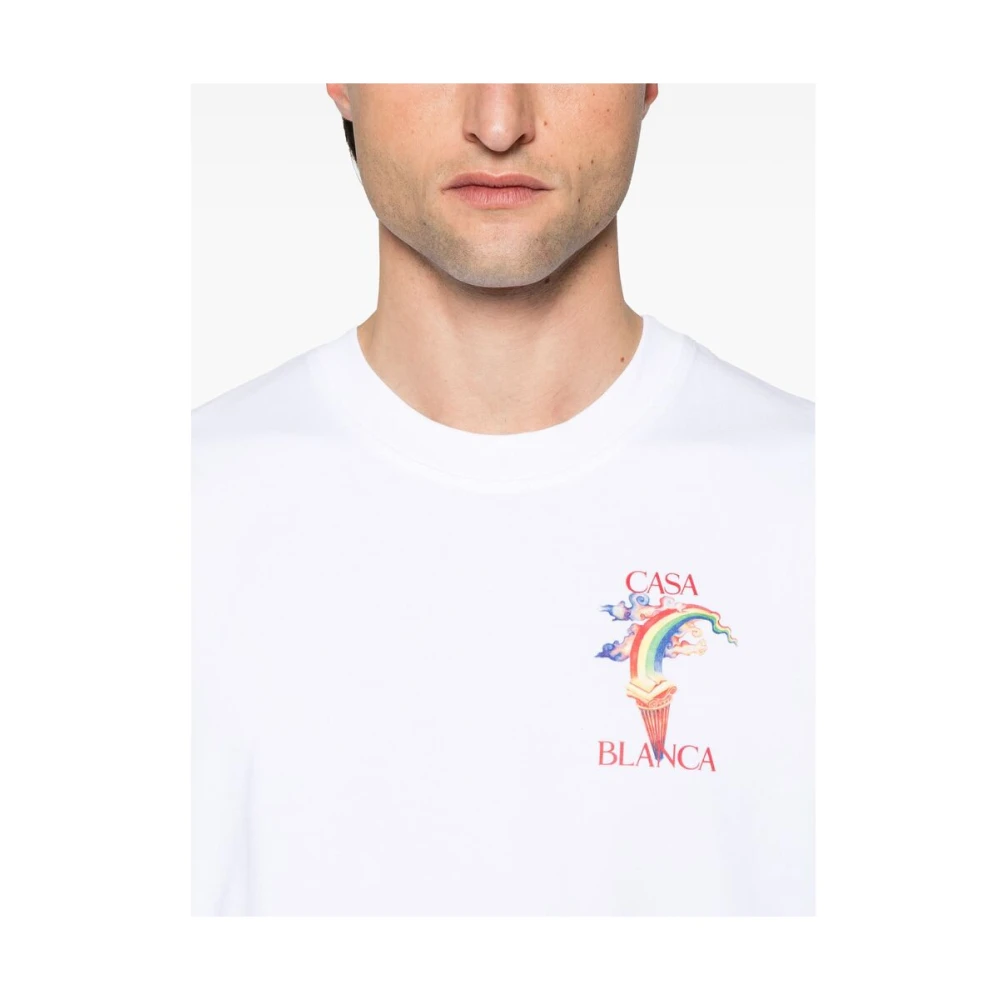 Casablanca Wit Logo Print Crew Neck T-shirt White Heren