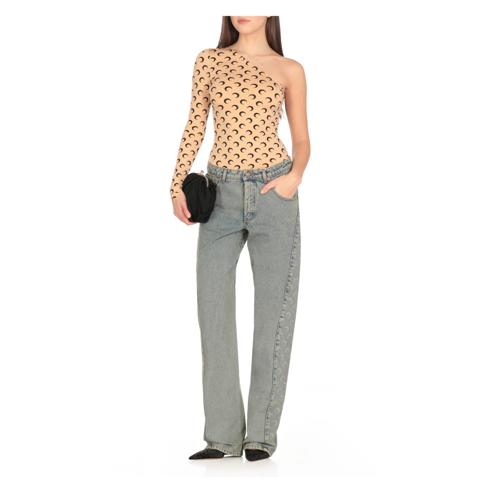 Marine Serre Lichtblauwe Katoenen Jeans met Maanlogo Blue Dames