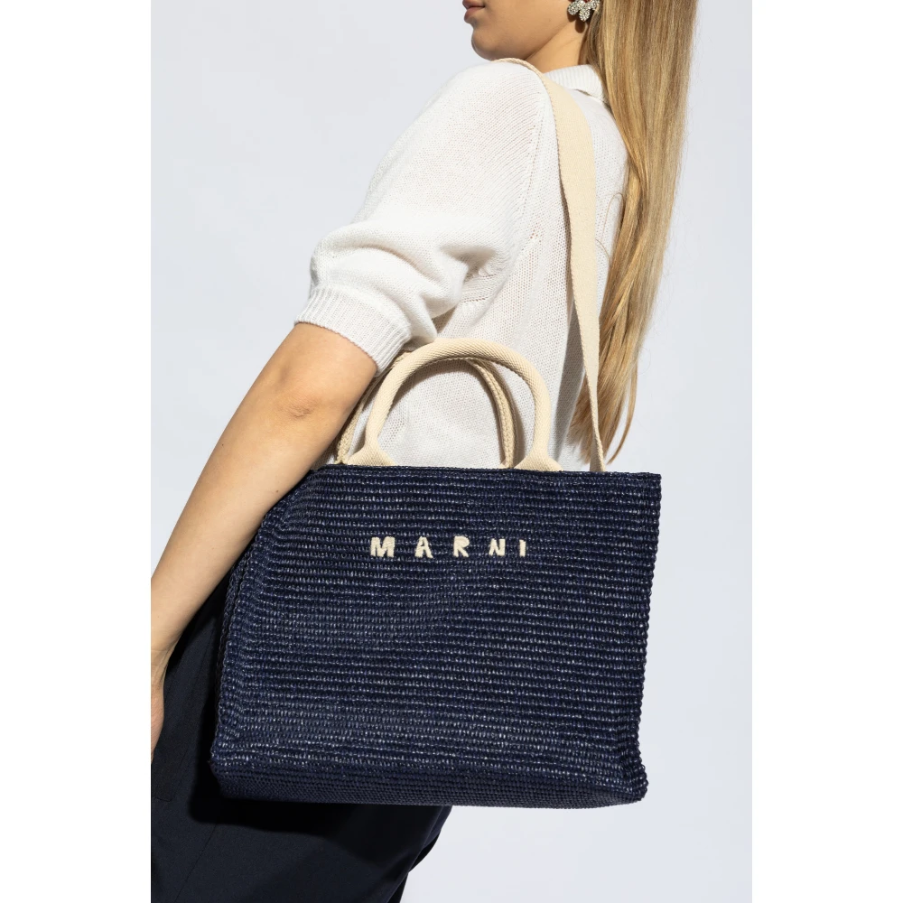 Marni Shopper tas met logo Blue Dames
