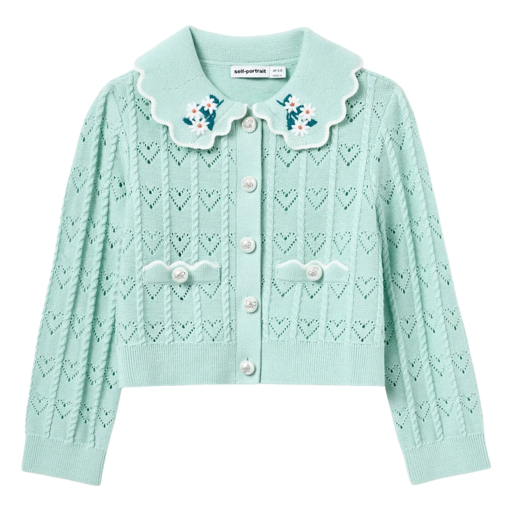 Self Portrait Girls Green Kids Cardigans, 5 Y, Heart Knit Cardigan