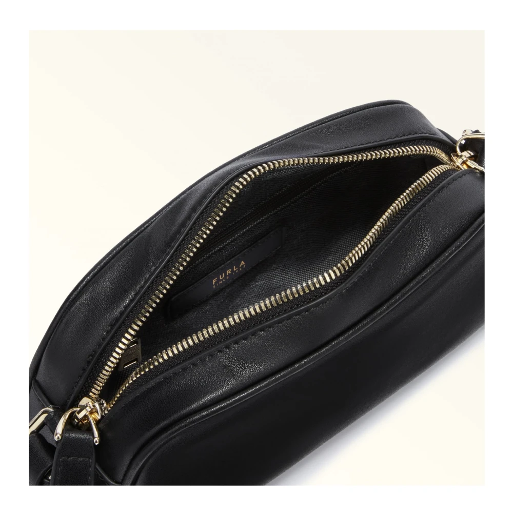 Furla Zwarte leren schoudertas met rits Black Dames