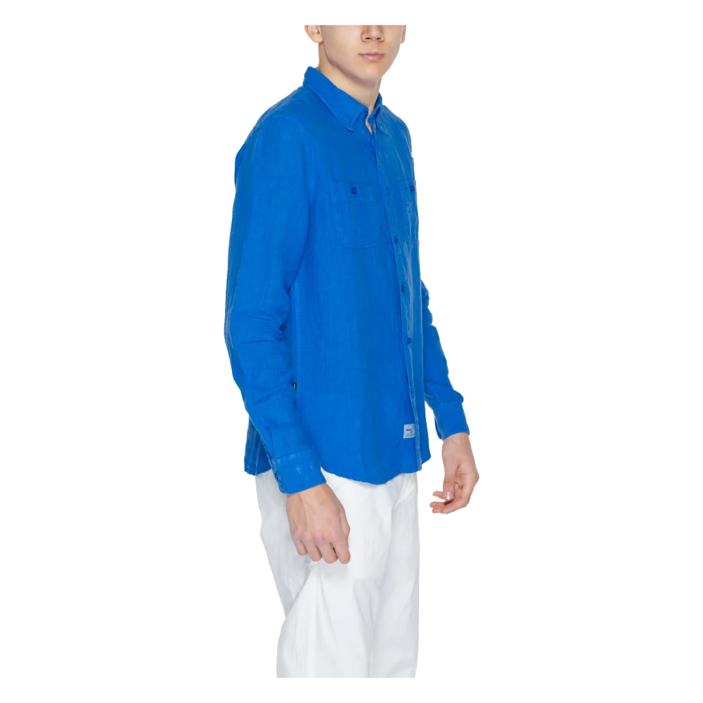 Blauer Linnen Overhemd Lange Mouw Lente Zomer Collectie Blue Heren