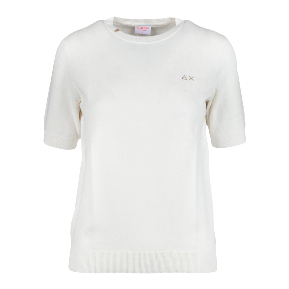 Sun68 Merino Katoenmix Gebreide Trui White Dames