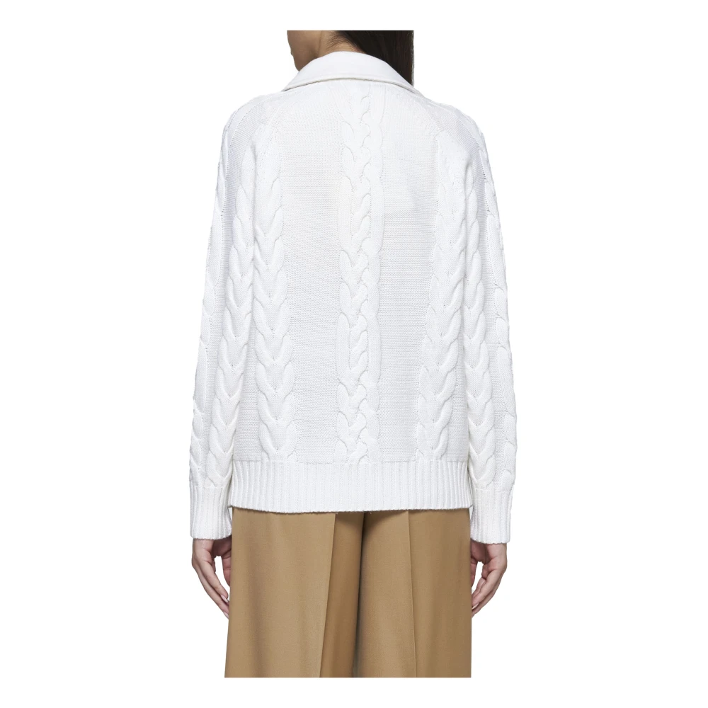 Max Mara Gele Wol Kasjmier Peacoat Kabelbrei White Dames