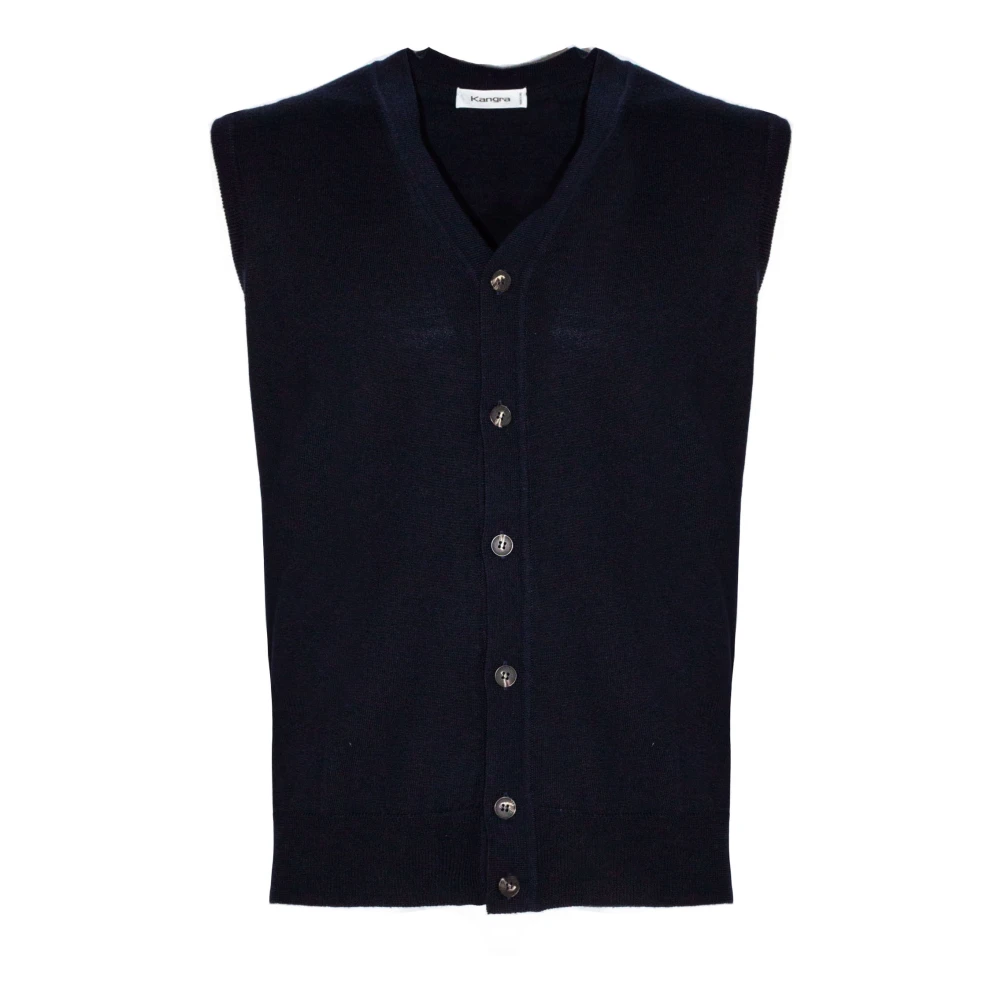 Kangra Blauw Wol V-Hals Mouwloos Vest Blue Heren