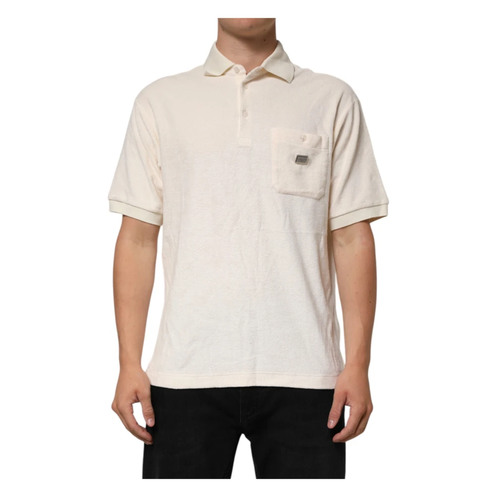 Dolce & Gabbana Ivory Cotton Polo T-Shirt With Logo Pocket - Male - Polo Shirts - White - M - Tops