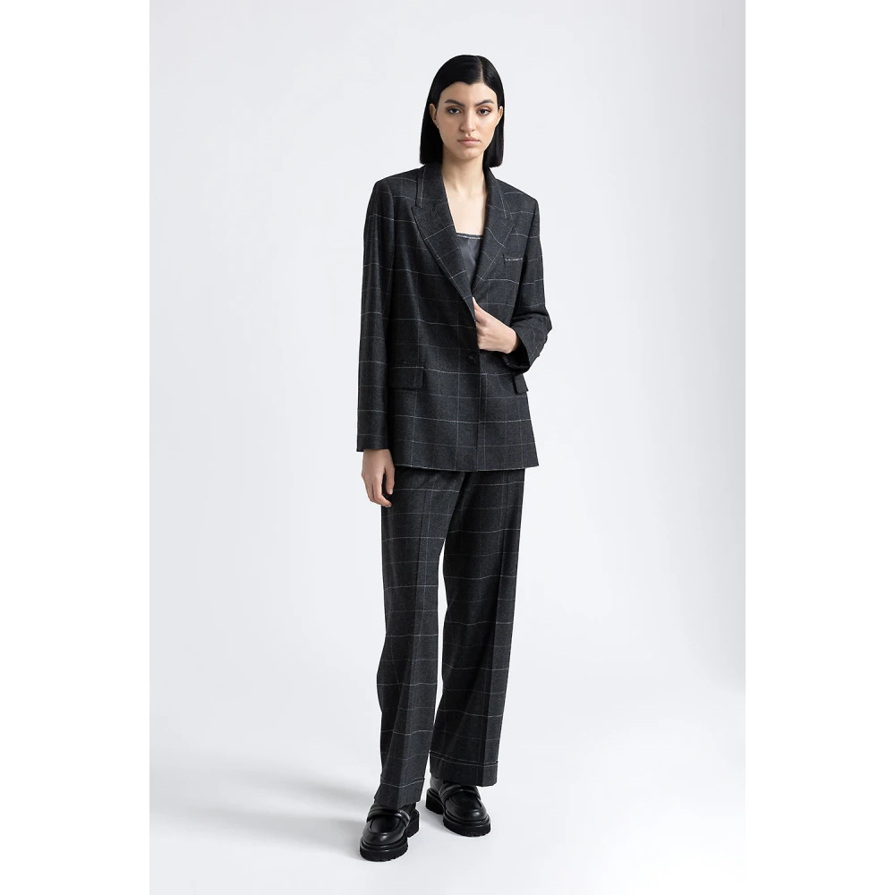 PESERICO Lurex geruite flanellen klassieke broek Gray Dames