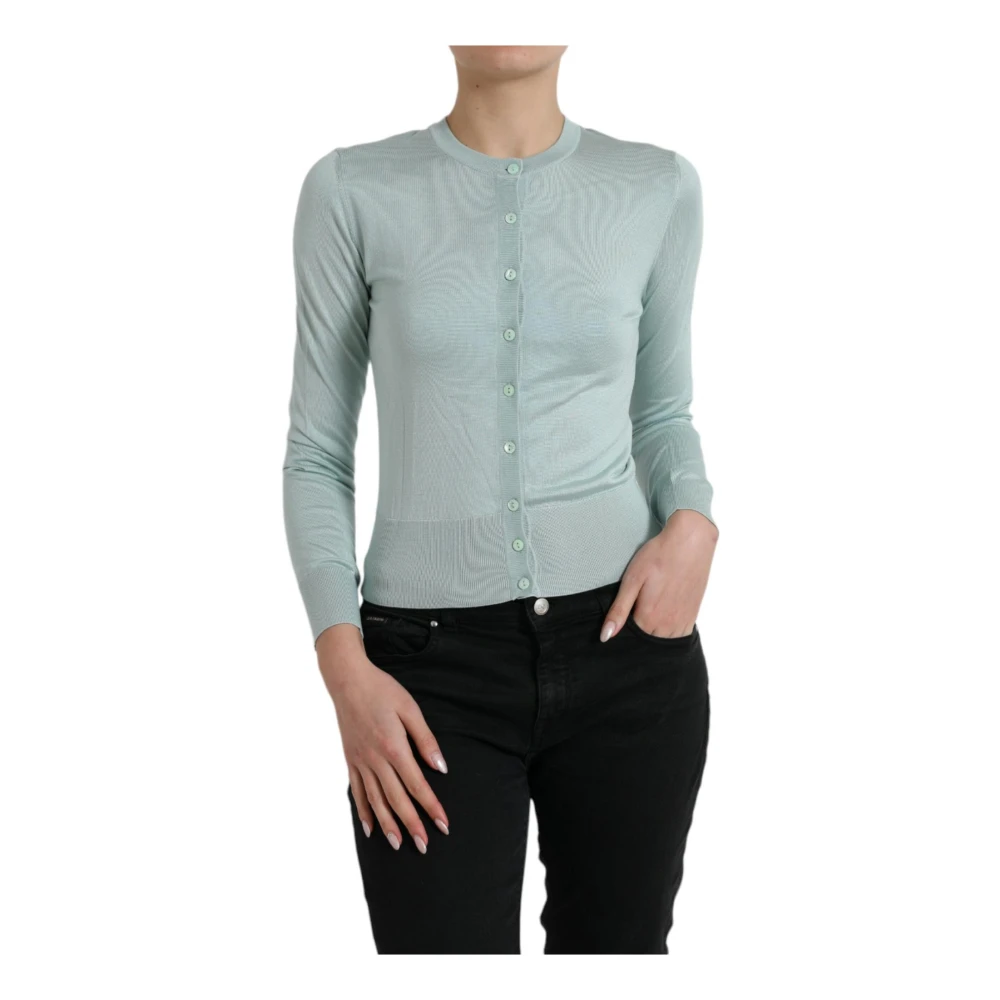 Dolce & Gabbana Women's Blue Cardigans,, Luxury Silk Cardigan Jumper 2XS