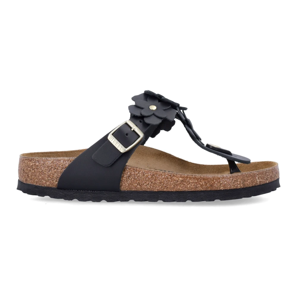 Birkenstock Women's Black Gizeh Flower Leather