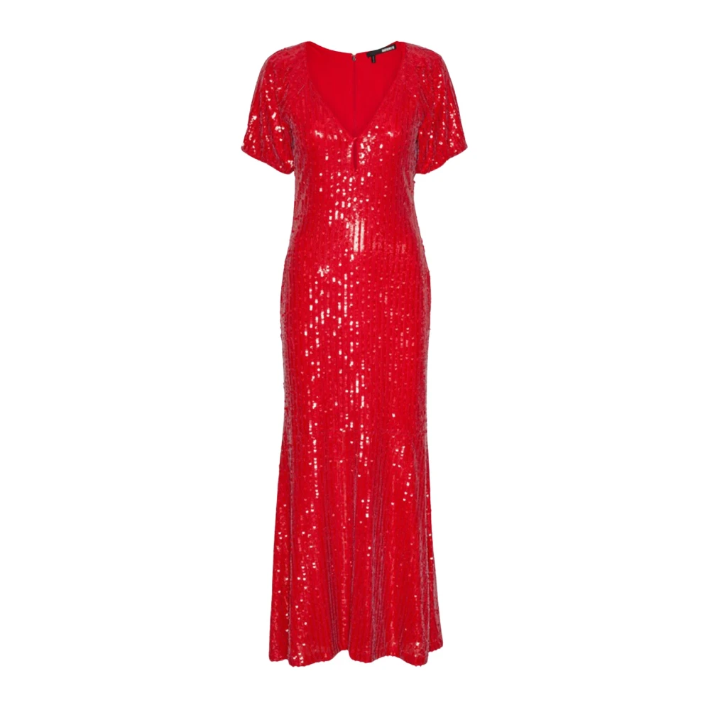 Rotate Birger Christensen Sparkle V-hals Midi Jurk Red Dames