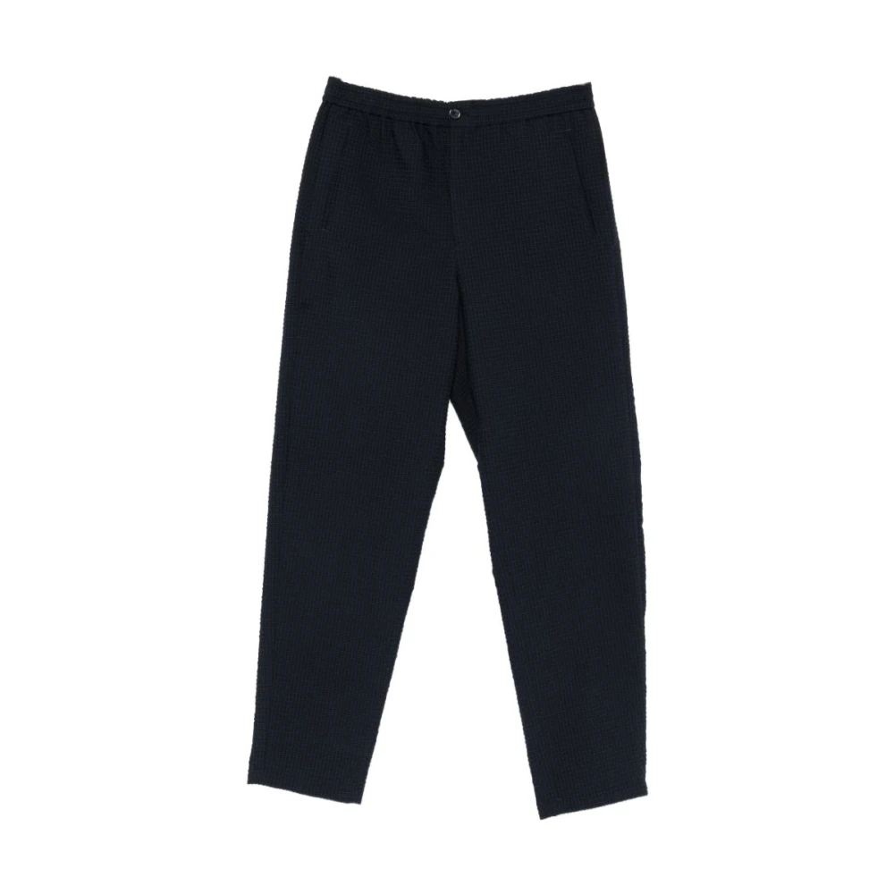 Emporio Armani Herr Blå Byxor Xl, Polyester, Icon Technical Seersucker Byxor