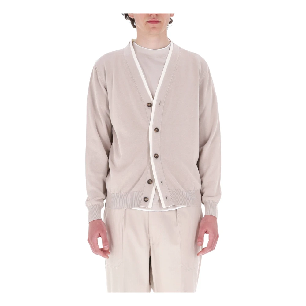 Eleventy Men's Beige English Rib Cotton Cardigan - Cardigans - L - Knitwear