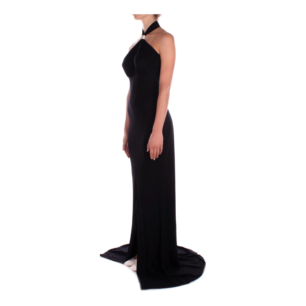 Elisabetta Franchi Rode Loper Zwarte Jurk met Dij-Hoge Split Black Dames