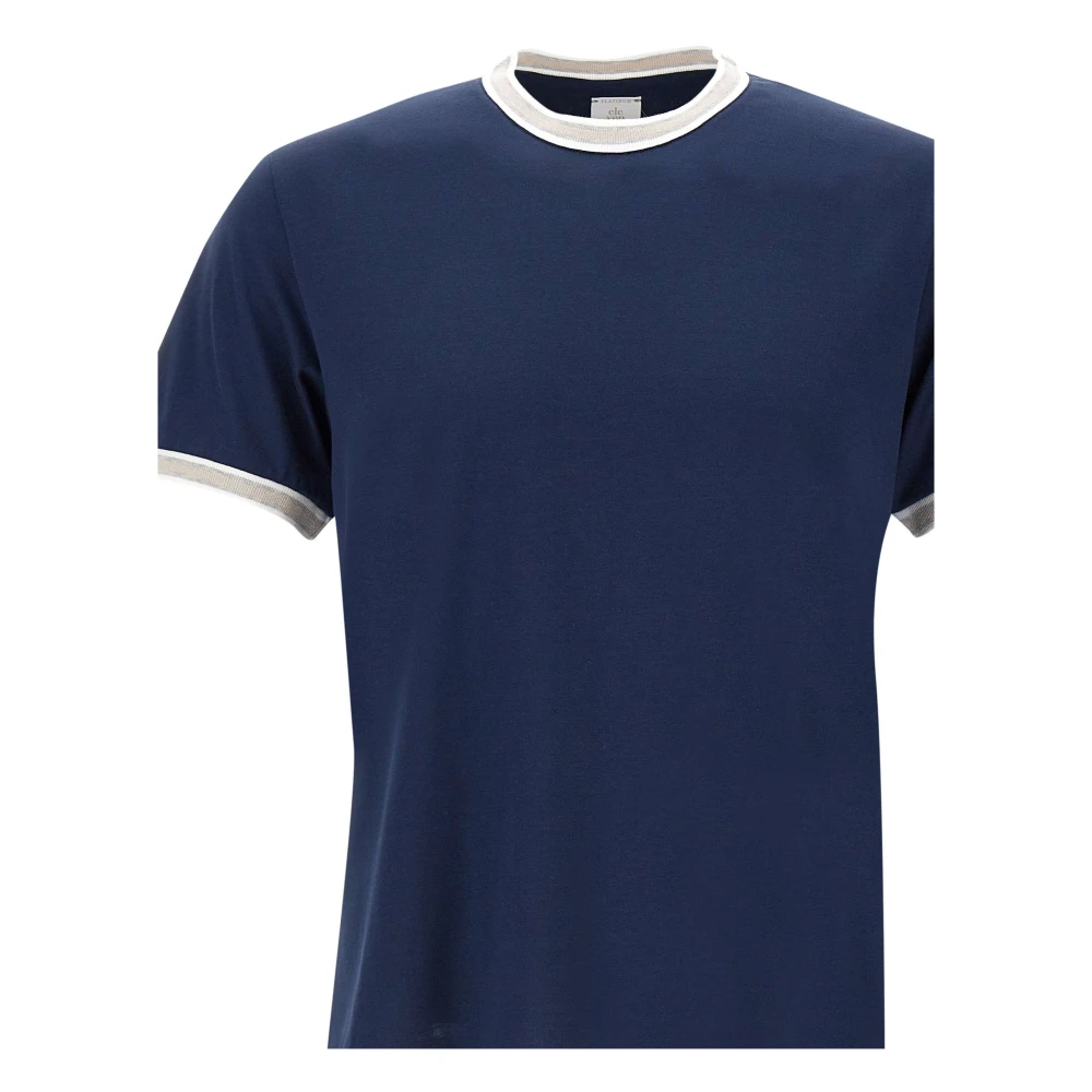 Eleventy Blauw Katoenen T-shirt met Contrasterende Profielen Blue Heren