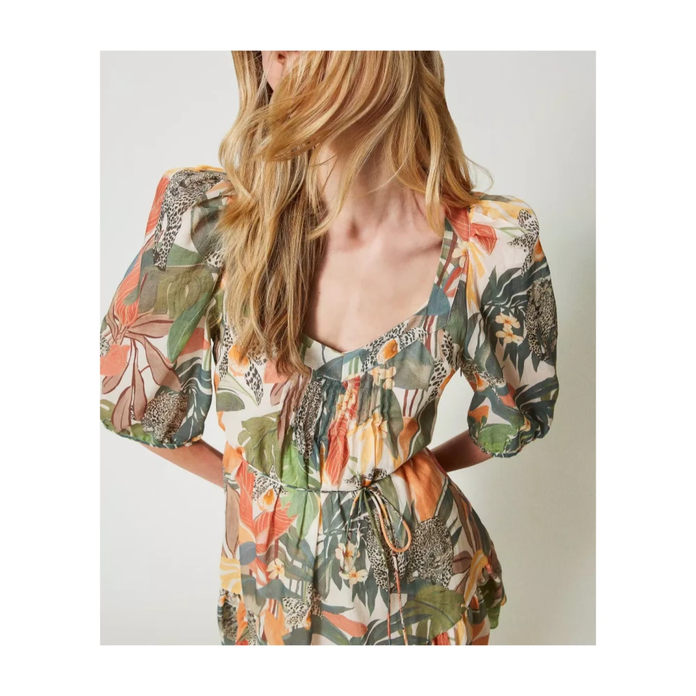Twinset Korte Mousseline Print Jurk Multicolor Dames