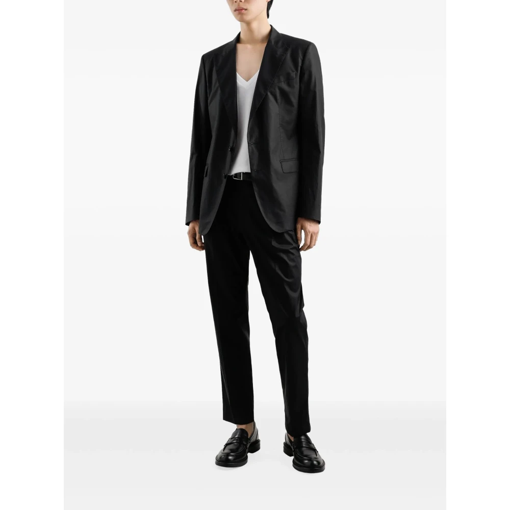 Dolce & Gabbana Zwarte Jassen met Peak Revers Black Heren