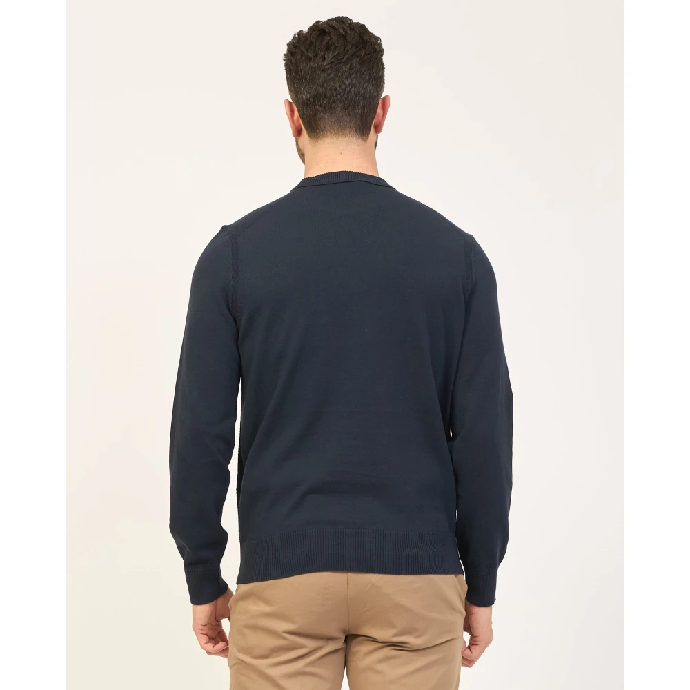 Boss Blauwe Sweater Regular Fit Geborduurd Logo Blue Heren