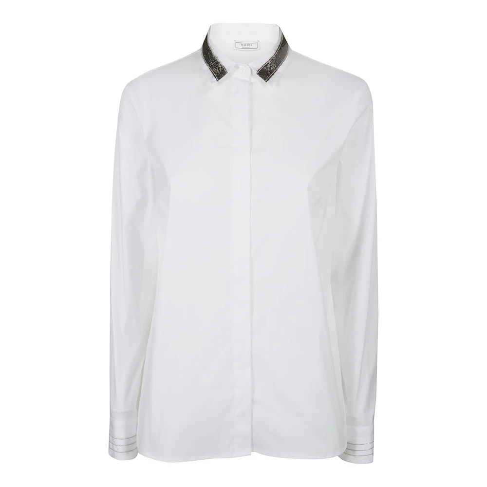 PESERICO Witte Poplin Overhemd met Kralenrand White Dames