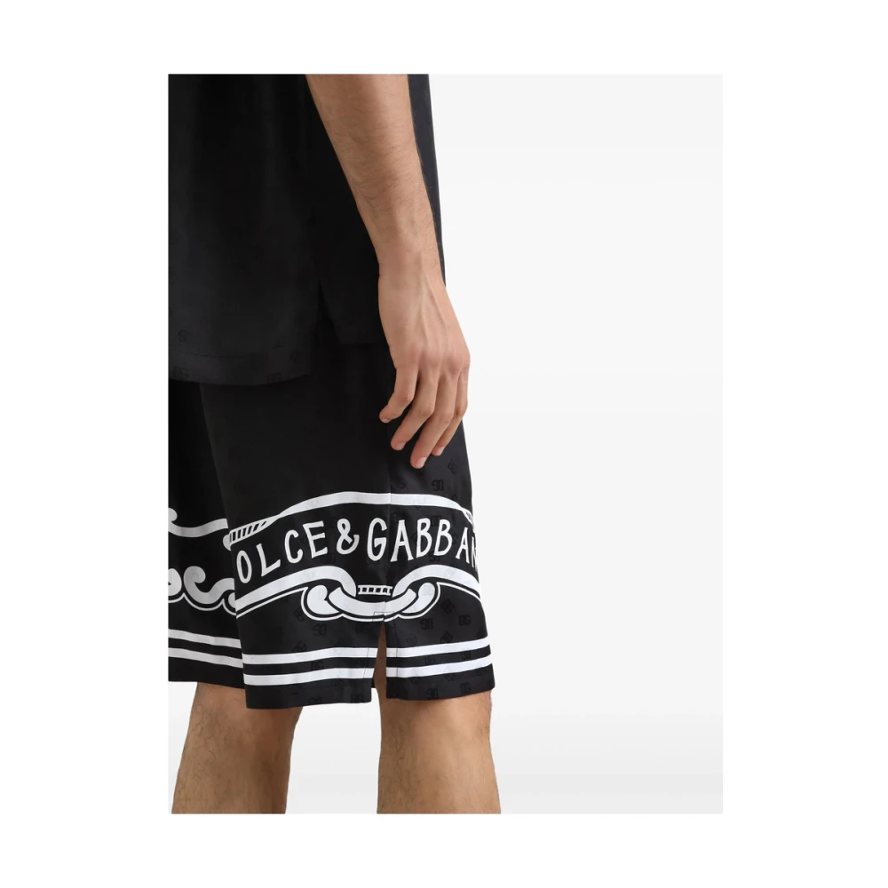 Dolce & Gabbana Shorts met elastische trekkoord en gestreepte rand Black Heren