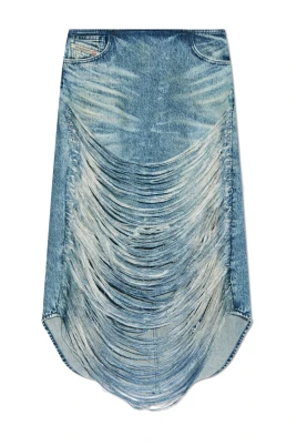 Midikjol i distressed denim med fransar