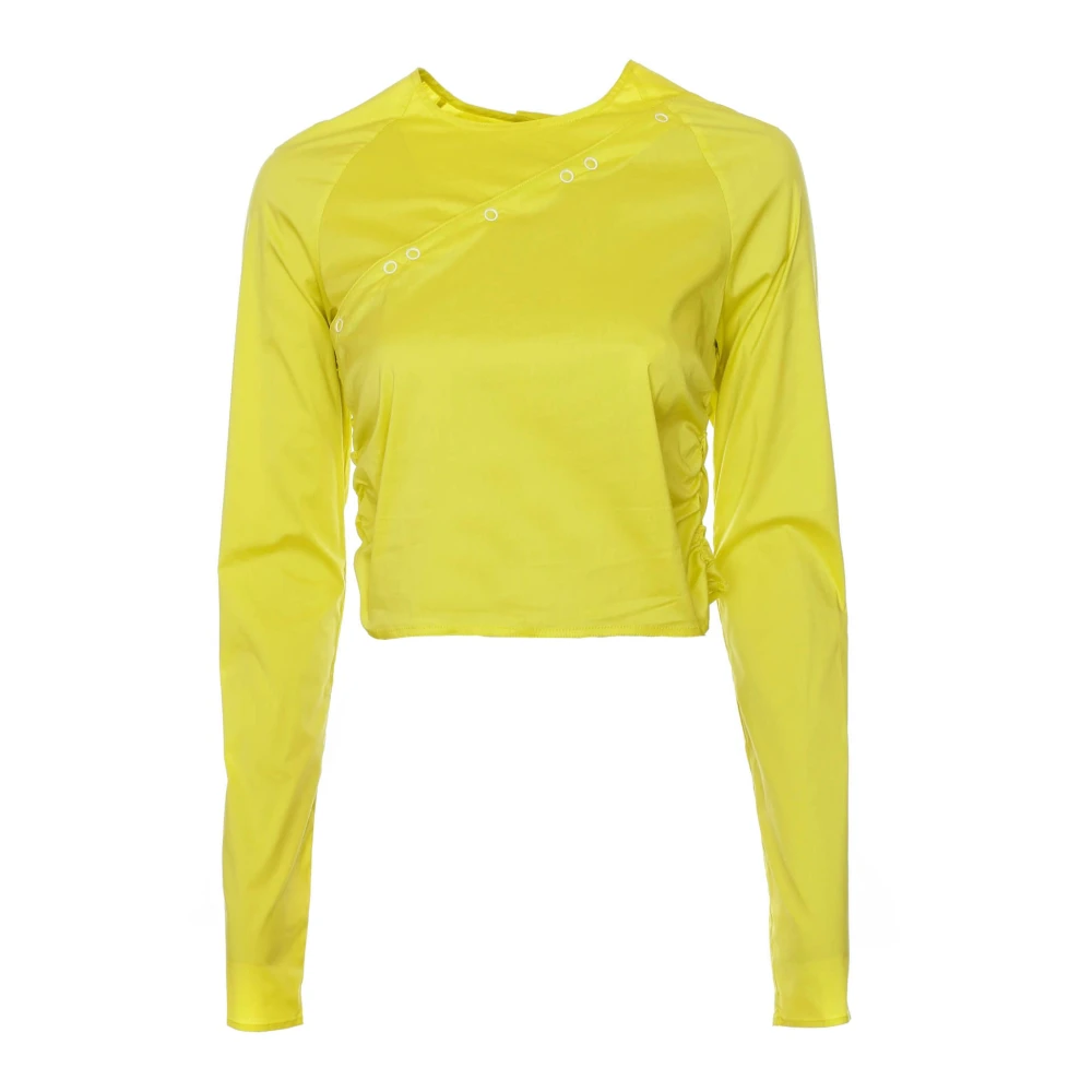 Ganni Women's Yellow Long Sleeve T-Shirts, M, Press-Stud Blouse