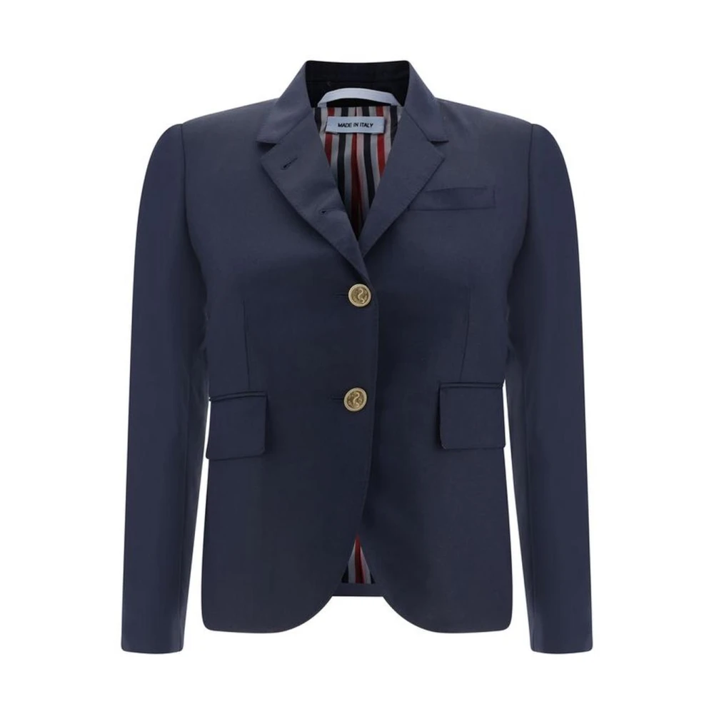Thom Browne Klassieke wollen blazerjas met knoop Blue Dames
