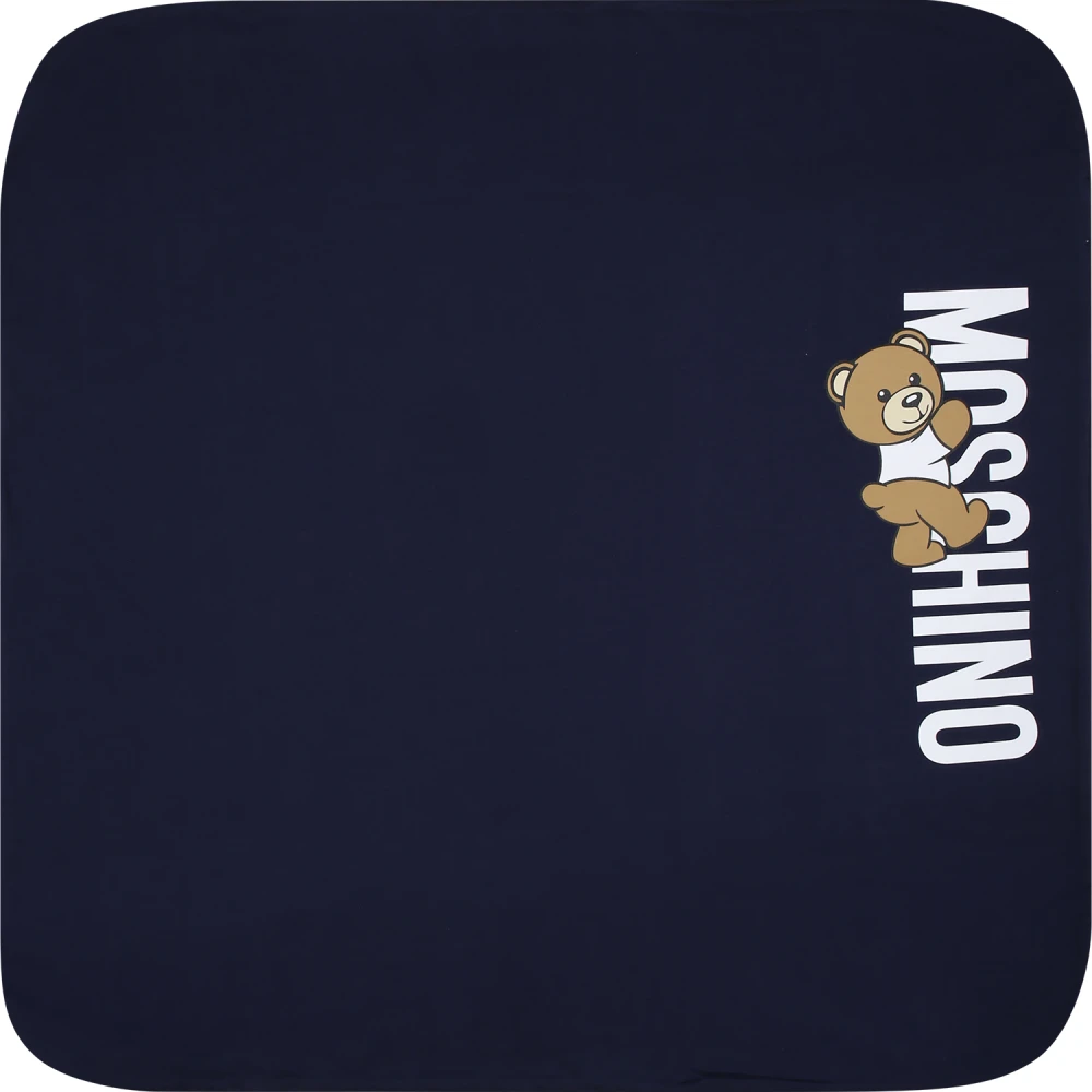 Moschino Blauw Katoenen Deken met Teddybeer Logo Blue Unisex