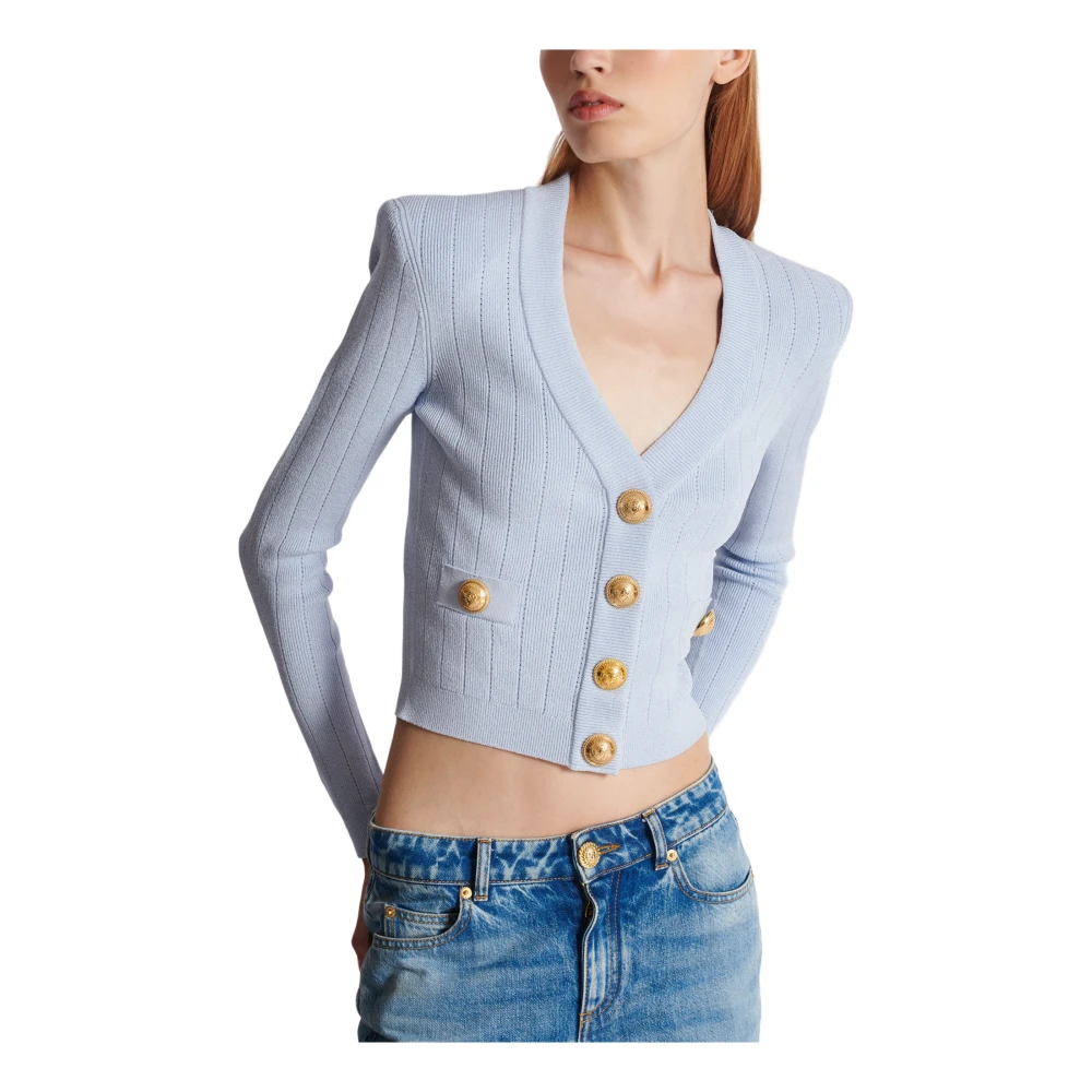 Balmain Geknipte gebreide vest Blue Dames