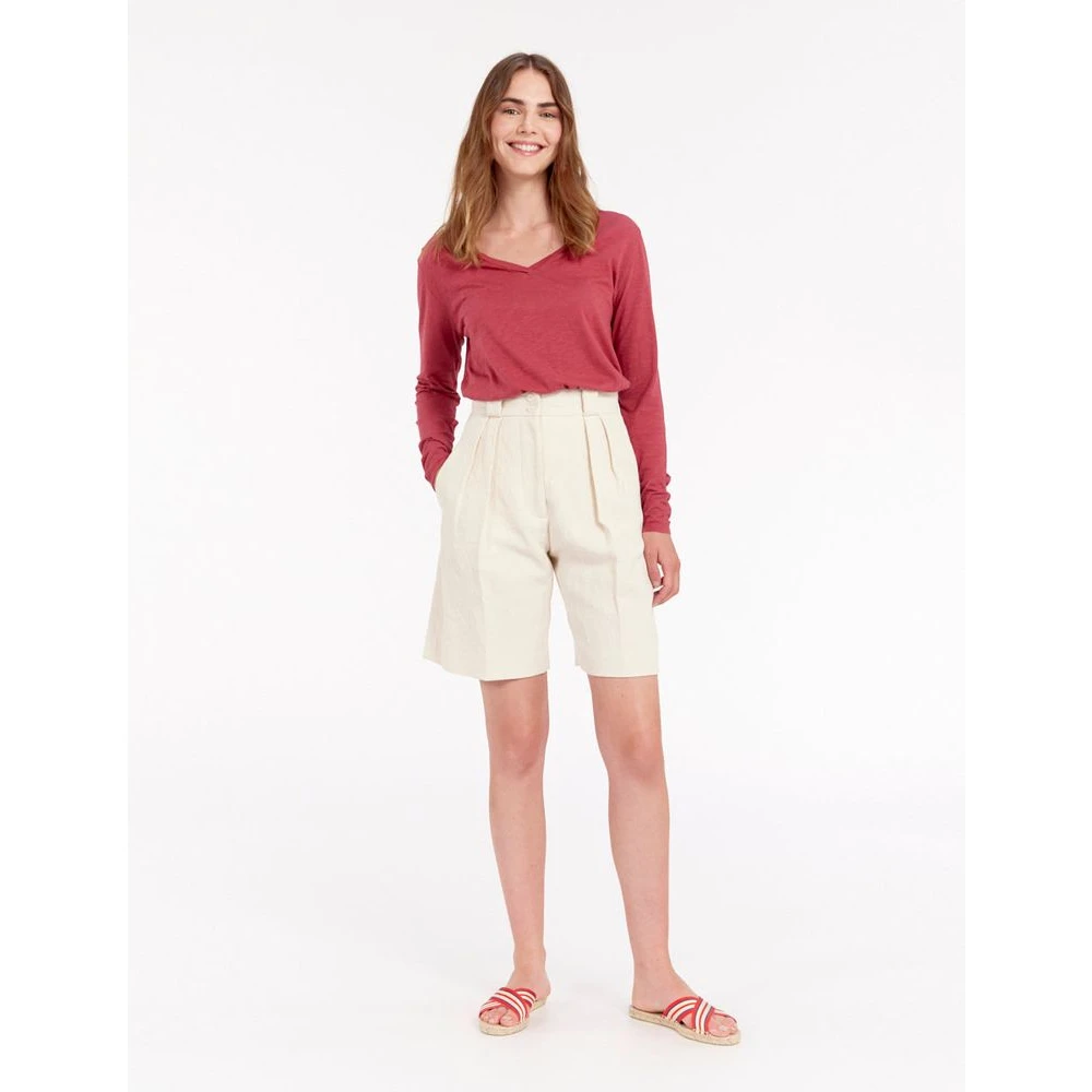 Ines De La Fressange Paris Elegante Ivory Geplooide Zomer Shorts Beige Dames