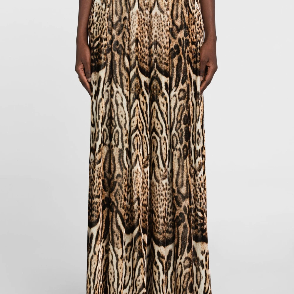 Roberto Cavalli Ocelot Wijde Fluwelen Broek Brown Dames