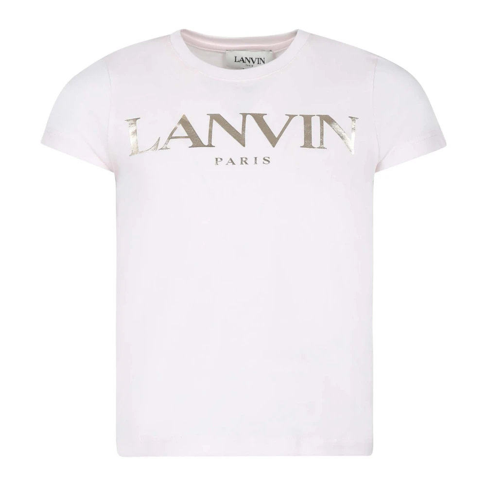 Lanvin Rosa Bomull T-Shirt med Gyllene Logotryck Pink, Unisex