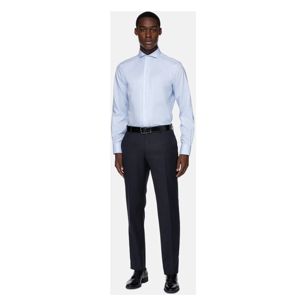 Boggi Milano Ultimate NON Iron Twill Geruite Katoenen Regular Fit Overhemd Blue Heren