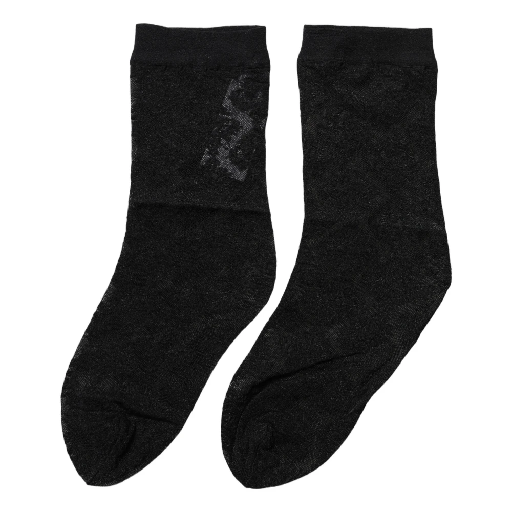 Dolce & Gabbana Black Floral Nylon Stretch Mid Calf Socks - One Size - Image 2
