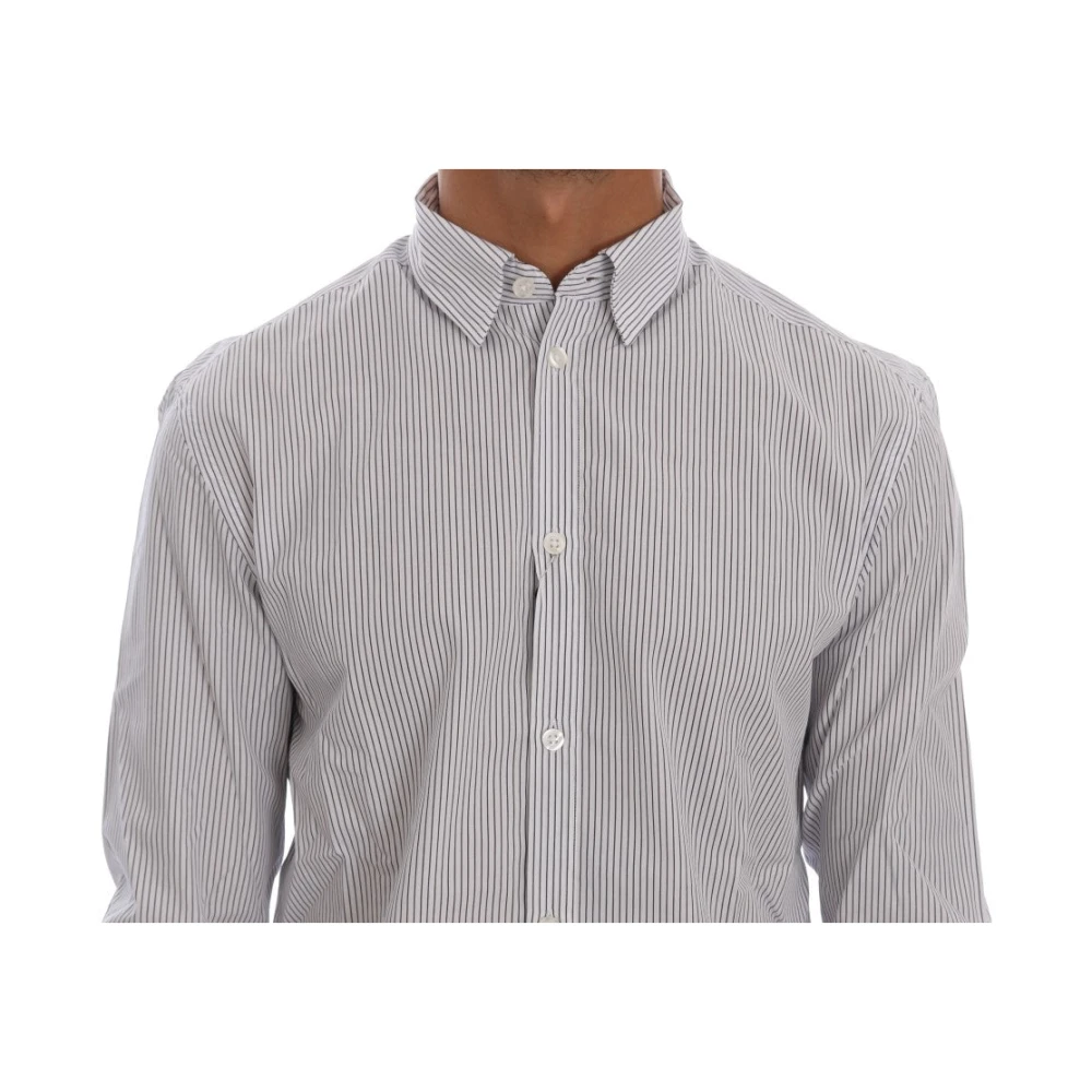 Frankie Morello Blauw Gestreept Casual Katoenen Overhemd White Heren