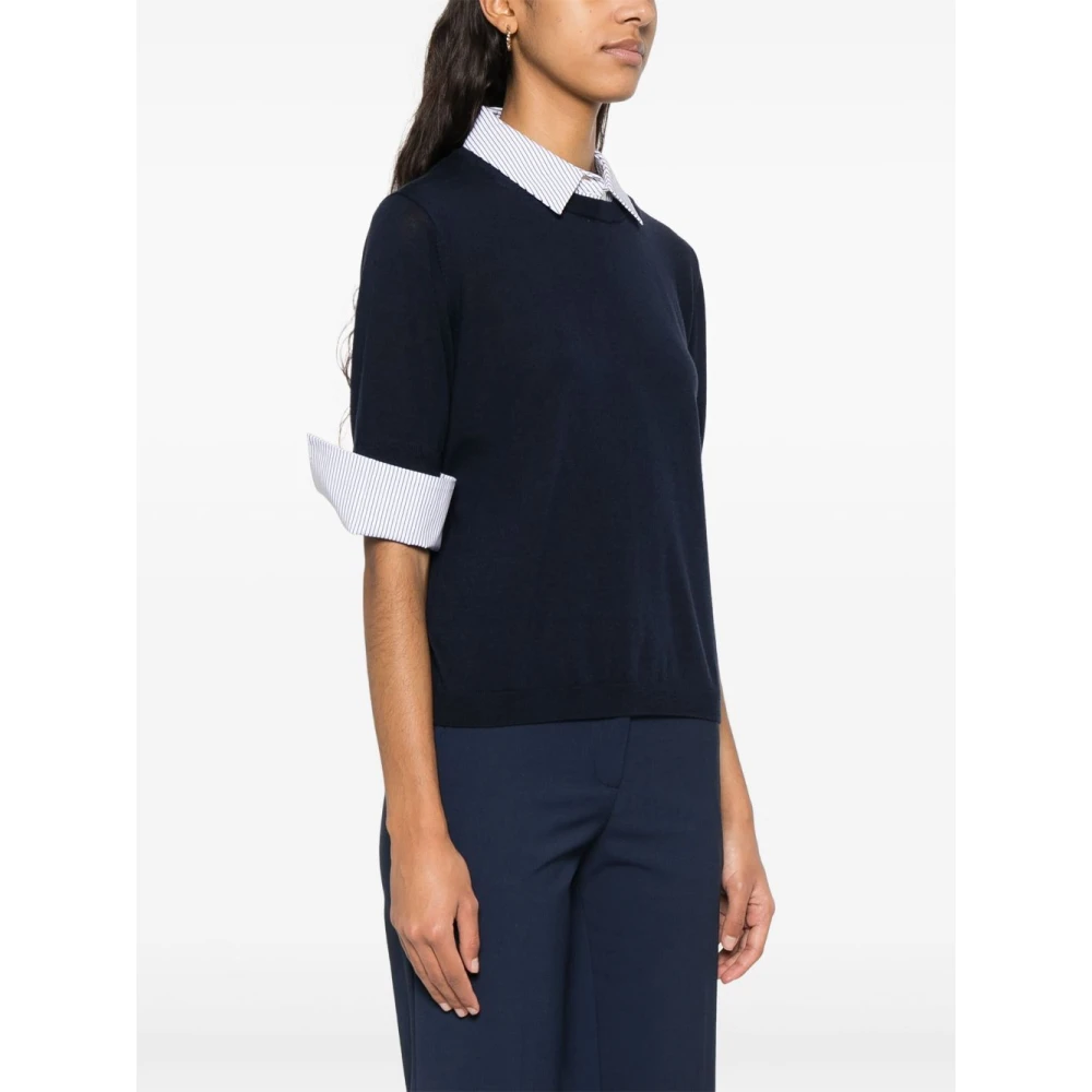 Semicouture Blauwe Gestreepte Trui met Afneembare Kraag Blue Dames