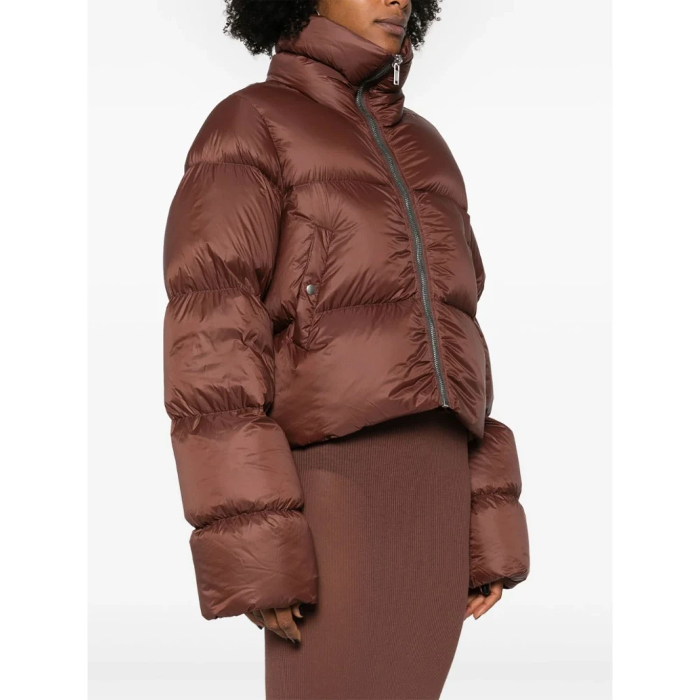 Rick Owens Bruine Korte Jas met Hoge Kraag Brown Dames