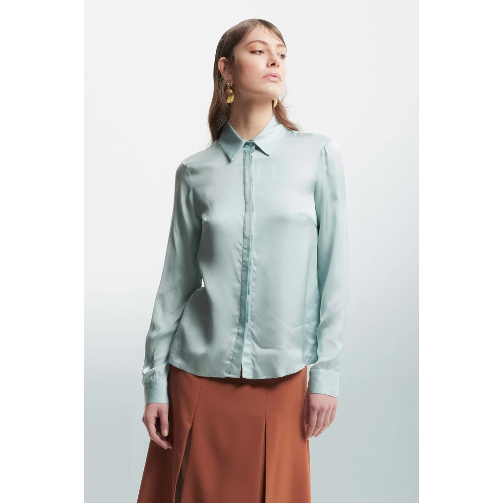 Kocca Elegant Minimalist Wool Blend Shirt Green Dames