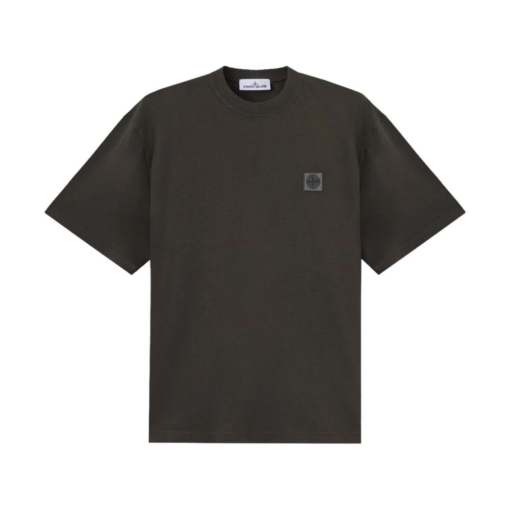 Stone Island Gray T-Shirts, Male, Xl, Patch Logo T-Shirt