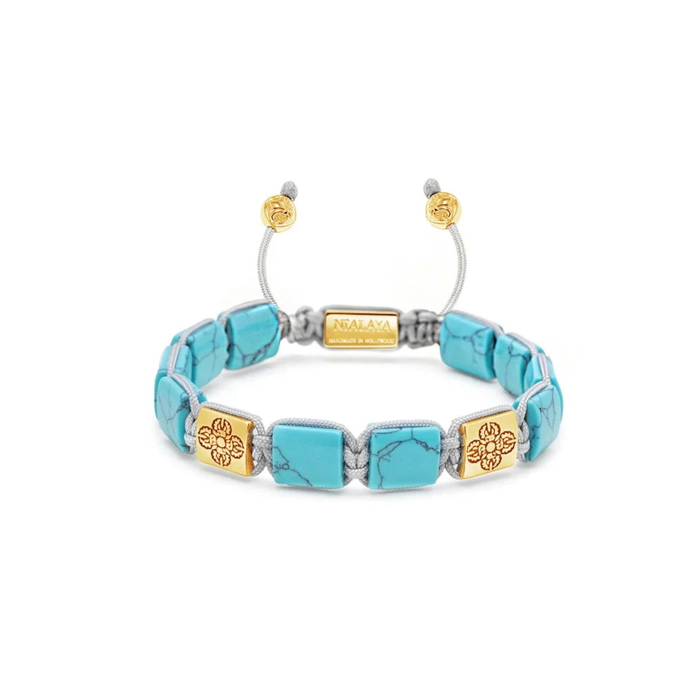 Nialaya Men's Yellow Bracelets, 2XL, The Dorje Flatbead Collection - Turquoise And Gold