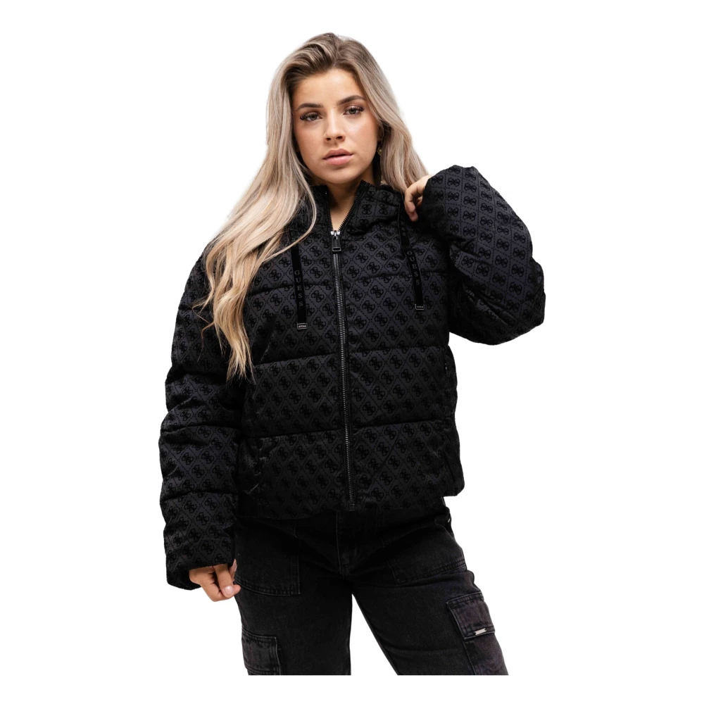 Guess Daisy Logo Puffer Winterjas Dames Zwart Black Dames