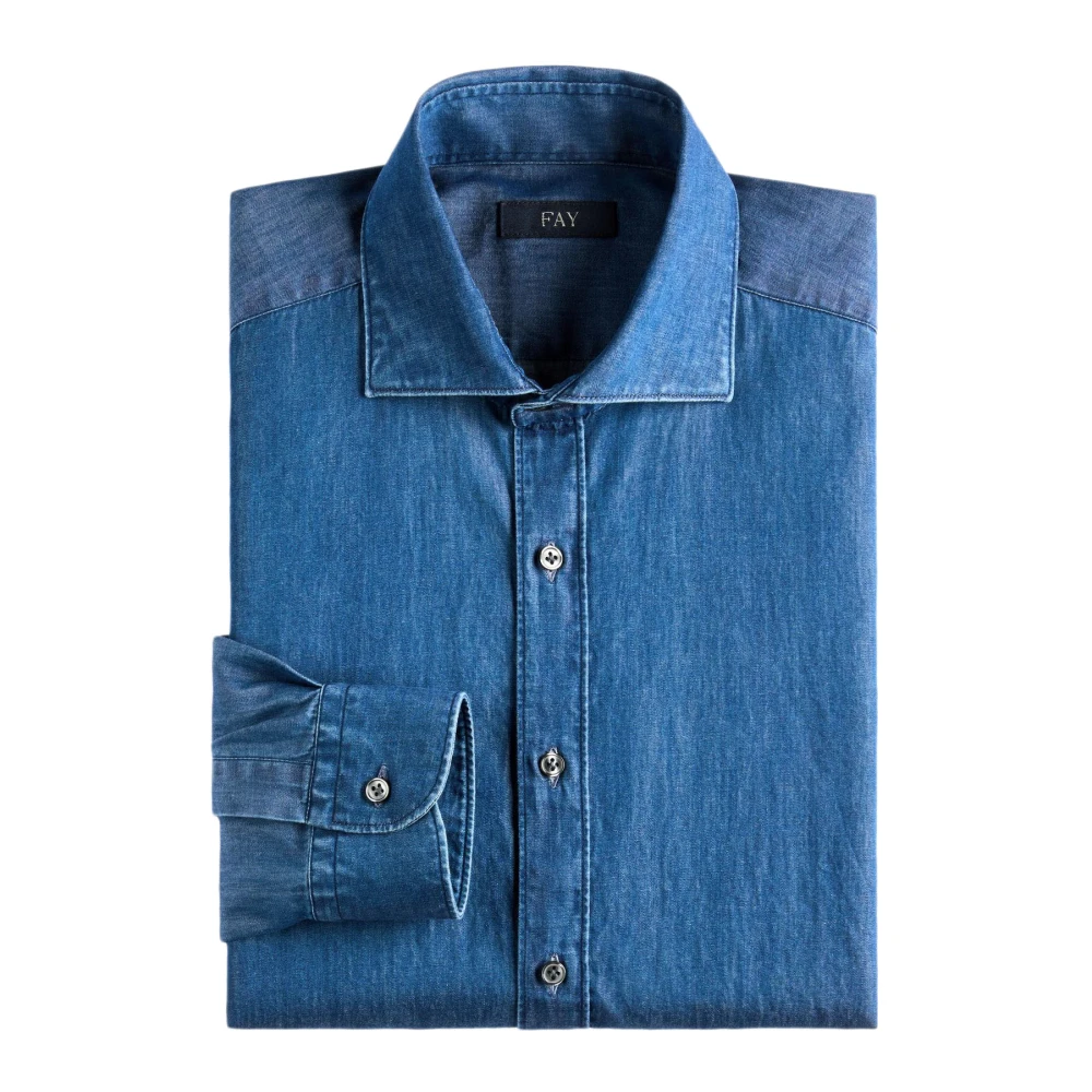 Fay Blauw Denim Stone Washed Overhemd Blue Heren
