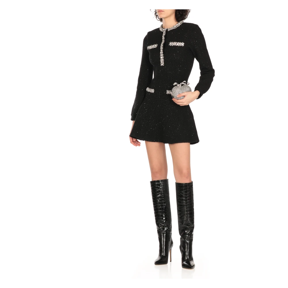 Self Portrait Zwarte paillettenjurk met kristaldetails Black Dames