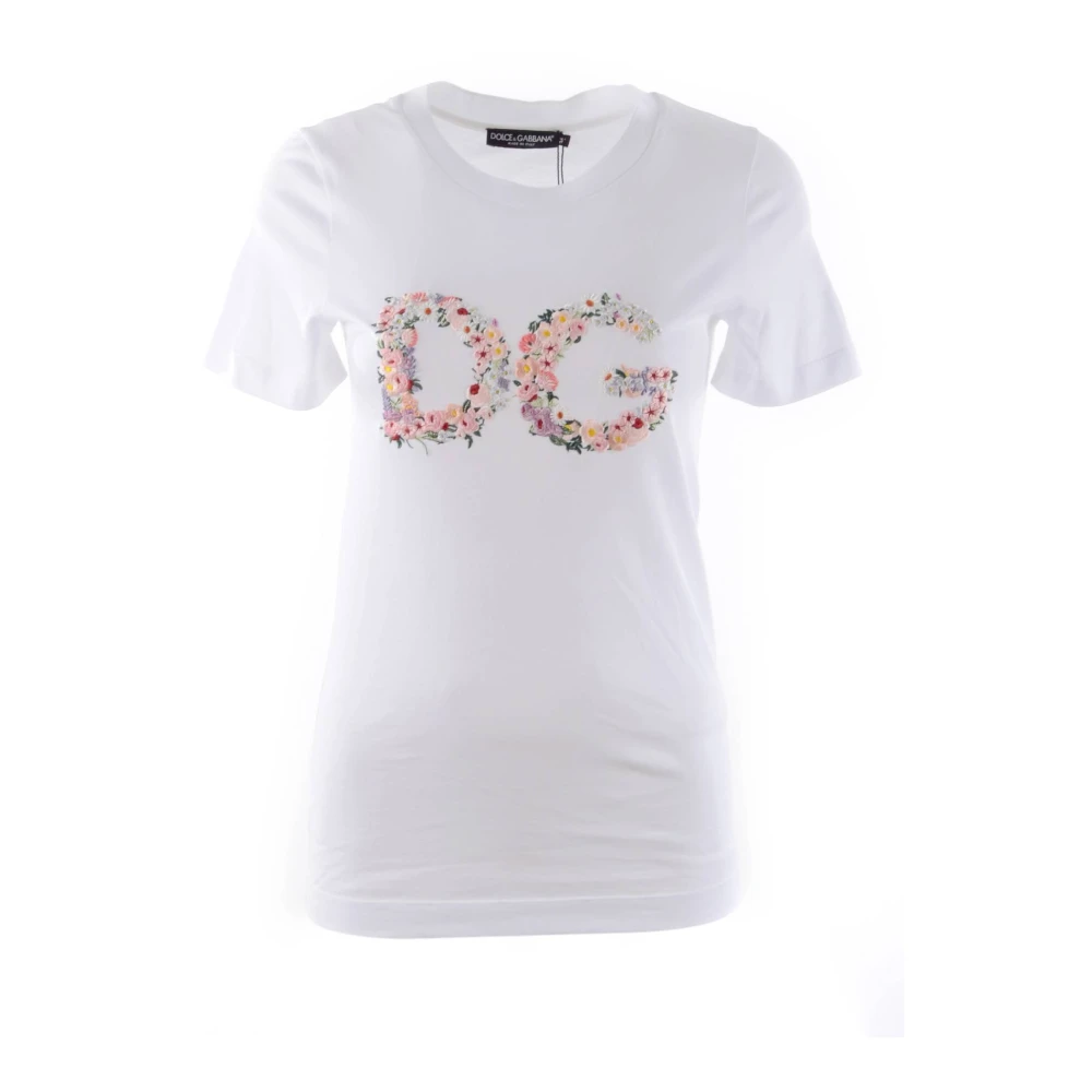 Dolce & Gabbana Bloemen T-shirt met korte mouwen voor vrouwen White Dames