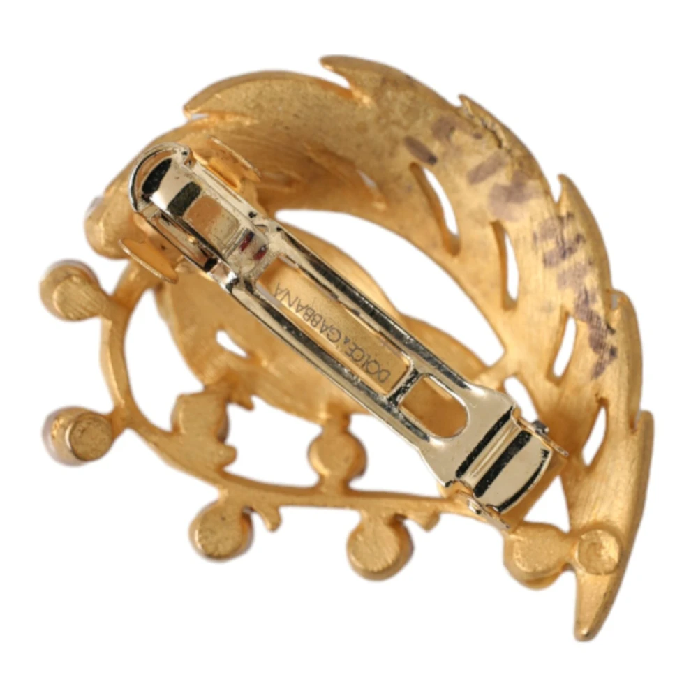 Dolce & Gabbana Gouden Blad Versierde Sieraden Haarspeld Yellow Dames