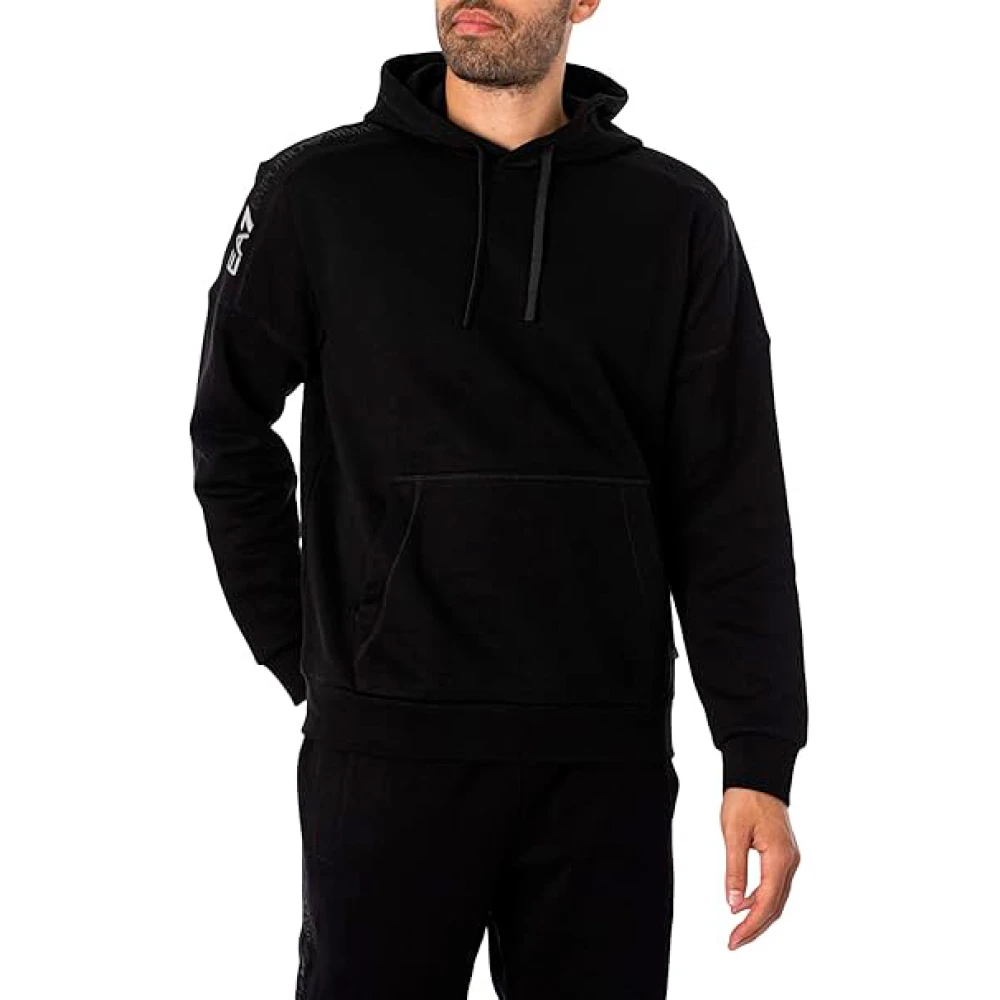 Emporio Armani EA7 Zwarte hoodie trui lange mouw regular fit Black Heren